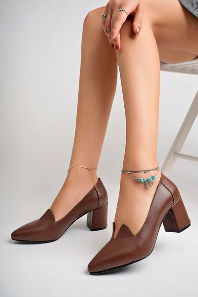 Deripabuc Brown Genuine Leather Women's Heeled Shoes - Shn-0955