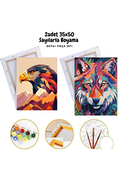 Puzzle 2 ADET Sayılarla Boyama Tuval Seti Fırça Boya Dahil (çıtalı)