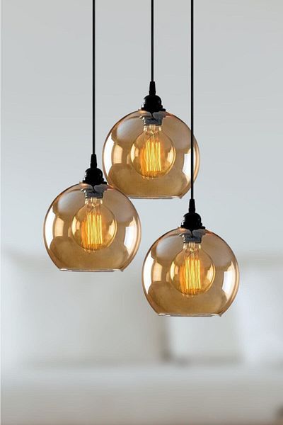 Fer Avize Opvik Special Design Modern Sports Black Color Honey Color Glass Pendant Lamp 3-Piece Chandelier