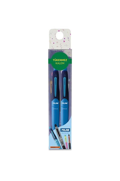 Milan 17656590120 Capsule Blue Ballpoint Pen Blister - 2 Pieces