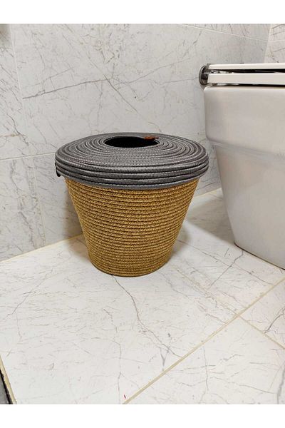 ModaCardin Natural and Natural Jute and Straw Trash Can - Modern Bucket for Kitchen and Bathroom