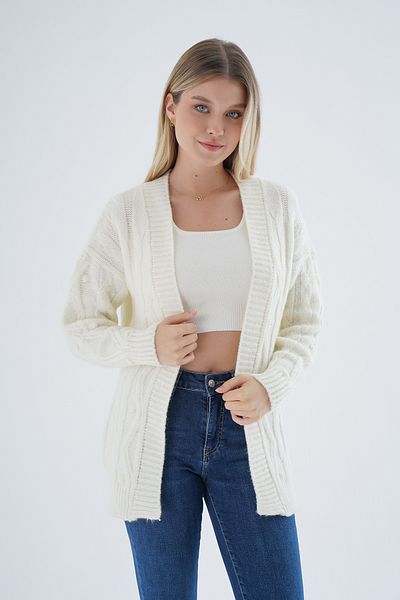 Trist Star Cardigan supradimensionat pentru tricotaje cu pompon pentru femei - tricotat executiv, amestec de lână TRIST-6165