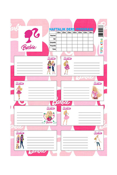Kids Like Barbi Okul Etiketi 24 Etiket ve Ders Programı