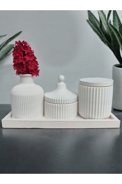 BSG HOME Dikdörtgen Tepsili Mumluk Vazo Seti - Dekoratif Salon Vazo Seti (MUM...