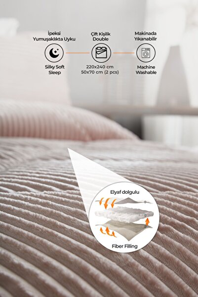 Patterson Sherpa Double Sided Quilt Set - Soft Wellsoft, Double, 3 Pieces Powder