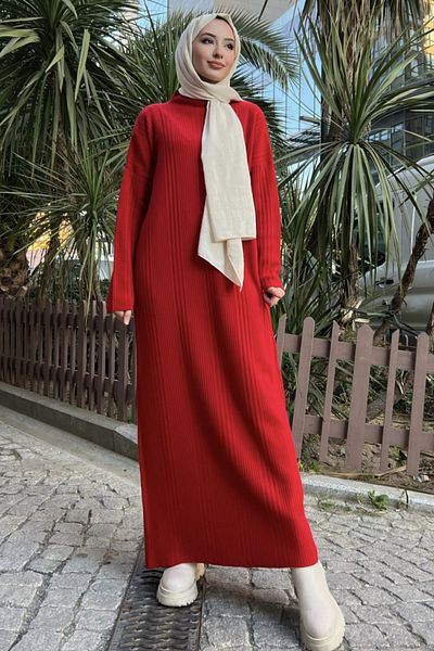 TrendParis Off-White Knitwear Dress - Half Turtleneck