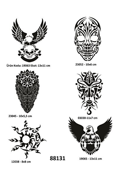 Airbrush Tattoo Güçlü Erkek Sembolleri 6 Adet Geçici Dövme Kalıbı Spreysiz Sa...