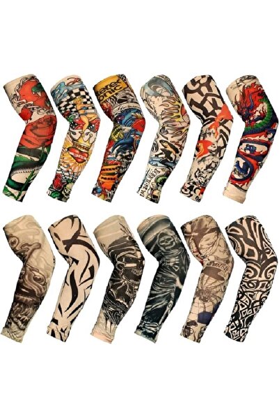 Airbrush Tattoo Giyilebilir Dövme 6 Çift 12 Adet Karma Kol Çorap Dövmesi Seti Sleeve tattoo