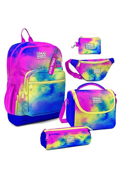 Coral High Girl - Colorful Tie-Dye Patterned Primary School School Bag Set