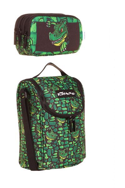 KAUKKO Boy's Green Dragon Feeding and Pen Holder Set - Large Thermal Insulated
