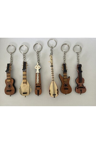 Airbrush Tattoo 6 Adet Birden Ahşap El yapımı Minyatür Anahtarlık Müzik Aleti...