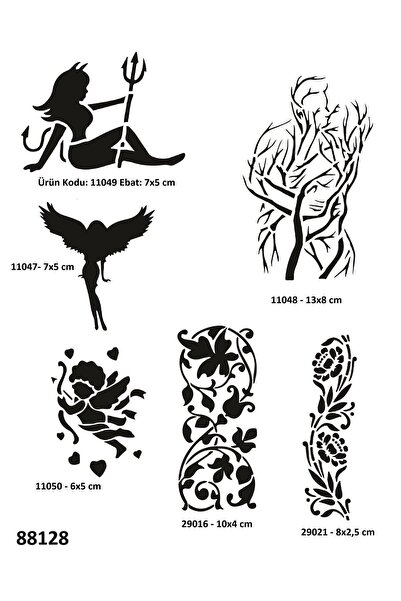 Airbrush Tattoo Aşk ve Tutku Sembolleri 6 Adet Geçici Dövme Kalıbı Spreysiz S...