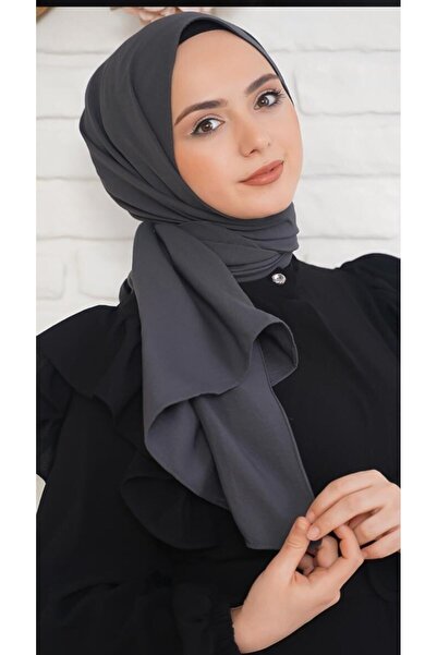 Trablus Tesettür Kadın Pamuk Kraş Cazz Şal Koyu Gri