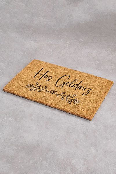 Paspas Yap Welcome Written Elegant Floral Designed Exterior Door Mat Bristle Mat Koko Mat Entrance Mat
