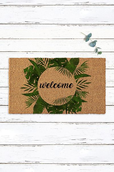 Paspas Yap Green Leaf Framed Welcome Doormat Koko Mat Bristle Mat Circle Mat Apartment Entrance Mat