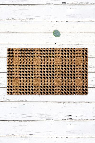 Paspas Yap Plaid Designed Striped Koko Mat Door Mat Door Mat PVC Base Bristle Mat Entrance Mat