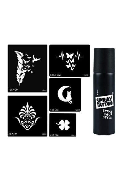 Airbrush Tattoo Tüy ve Kelebek Spray Tattoo Geçici Sprey Dövme Seti