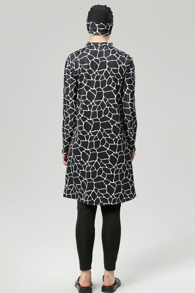 FİT1BEDEN Full Covered Water Repellent Fast Drying Hijab Swimsuit Suit Patterned Large Size