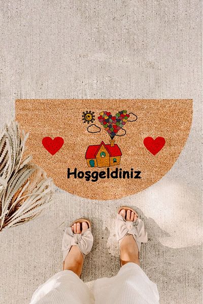 Paspas Yap 434 Model Oval Door Mat with Red Covered Balloons Koko Mat Bristle Mat Exterior Door Mat