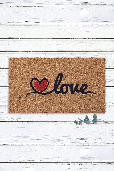 Paspas Yap Heart Love Written Koko Mat Door Front Mat Door Mat Pvc Base Apartment Mat Entrance Mat