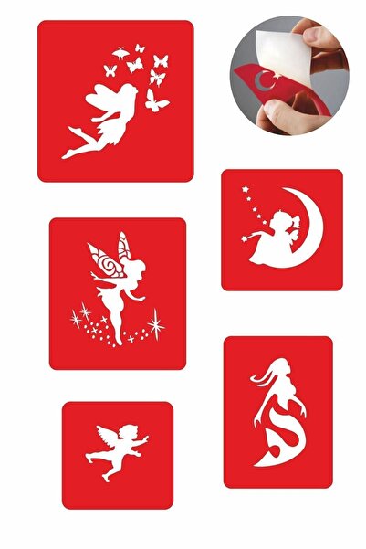 Airbrush Tattoo Melek Dünyası 5 Adet Geçici Dövme Kına Şablonu