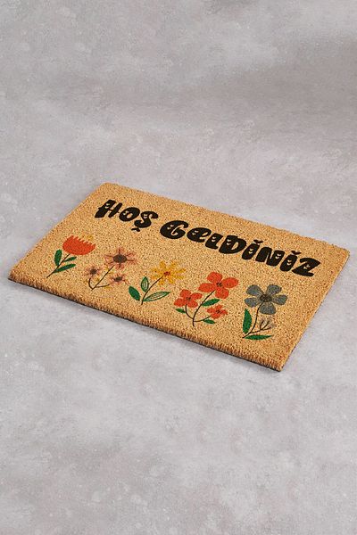 Paspas Yap Welcome Floral Door Front Koko Mat Bristle Mat Exterior Door Mat Apartment Apartment Mat
