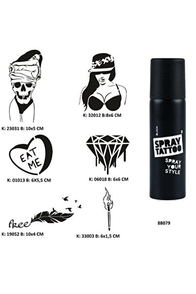 Airbrush Tattoo Davetkar Modeller Spray Tattoo Geçici Dövme Seti Dark Sprey D...