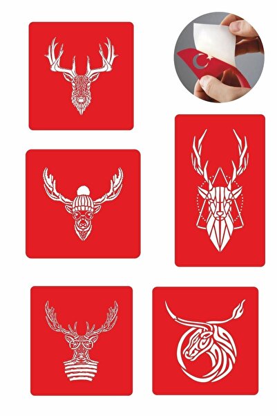 Airbrush Tattoo Geyik Desenleri 5 Adet Geçici Dövme Kına Şablonu