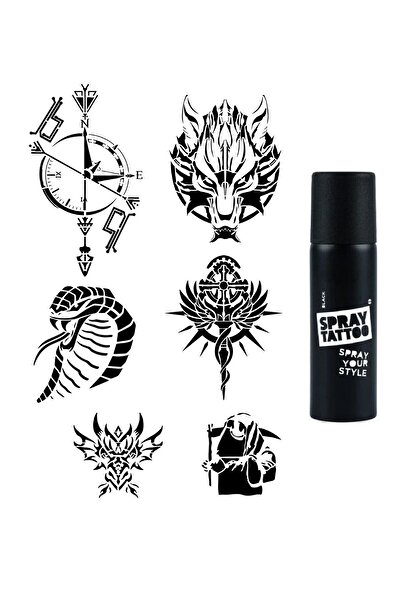 Airbrush Tattoo Pusula Kobra Modelleri Spray Tattoo Geçici Dövme Seti Dark Si...