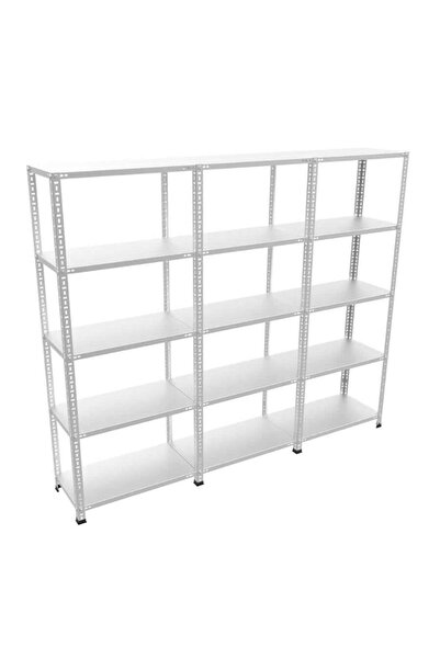Rafistan 5 Katlı 3’lü Bitişik Galvaniz Çelik Raf. Depo, Dosya Rafı 31x279x150 cm