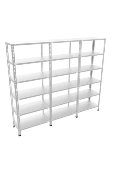 Rafistan 6 Katlı 3’lü Bitişik Galvaniz Çelik Raf. Depo, Dosya Rafı 31x279x150 cm