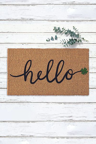 Paspas Yap Hello Written Green Clover Designed Mat Koko Mat Outdoor Door Mat