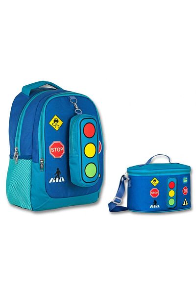 ÜMİT ÇANTA Set școală primară Cennec Blue Traffic - Rucsac și cutie de prânz