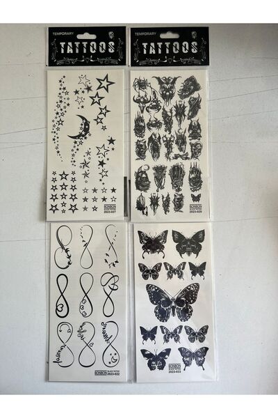 Airbrush Tattoo Kelebek Yıldız 4 Adet Birden Yapıştırma Geçici Dövme