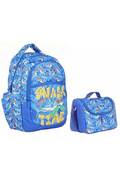 KAUKKO Set rucsac și geantă de prânz pentru școala primară pentru băiat - balenă albastră