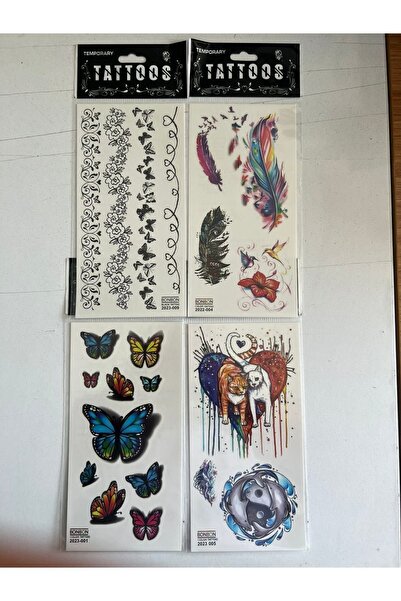 Airbrush Tattoo Tüy Kedi 4 Adet Birden Yapıştırma Geçici Dövme