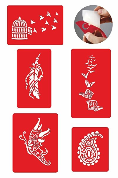 Airbrush Tattoo Bir Çiçek Bir Kelebek 5 Adet Geçici Dövme Kına Şablonu