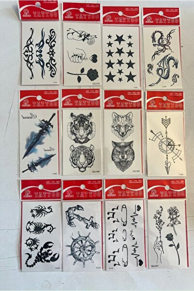 Airbrush Tattoo Minimal Geçici Dövme 12 Adet Birden Yapıştırma Dövme Model10