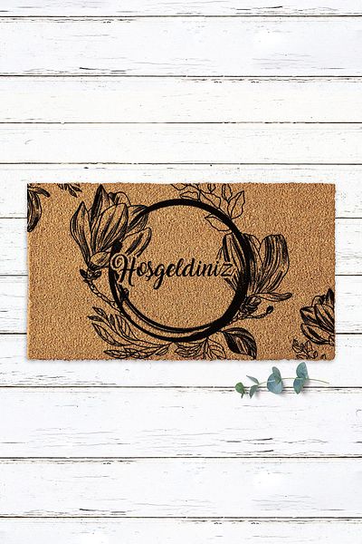 Paspas Yap Floral Illustrated Round Framed Welcome Doormat Entrance Mat Mat Assortment Koko Mat