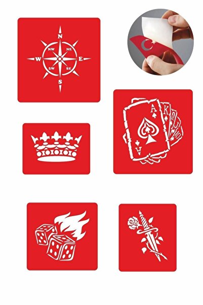 Airbrush Tattoo Şans Oyunları 5 Adet Geçici Dövme Kına Şablonu