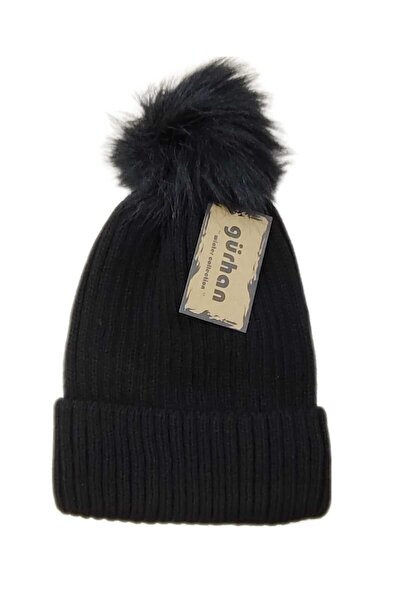 Gürhan Çorap Kadın Triko Örgü Bere Lüks Peluş Ponponlu