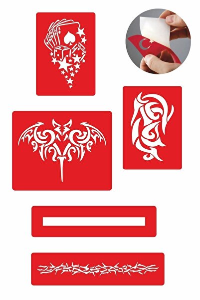 Airbrush Tattoo Güçlü Erkek Modelleri 5 Adet Geçici Dövme Kına Şablonu