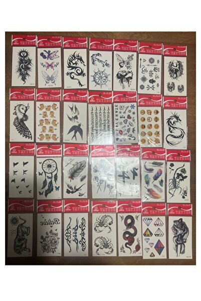 Airbrush Tattoo 30 adet birden Minimal Yapıştırma Geçici Dövme Seti Seri2