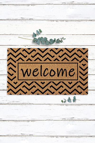 Paspas Yap Wavy Striped Welcome Written Door Mat Koko Mat Apparatus Apartment Home Mat Bristle Mat