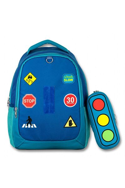 ÜMİT ÇANTA Set școală primară Cennec Blue Traffic - Rucsac și cutie de prânz