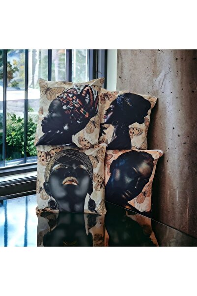 FLAMENCO TEKSTİL نموذج المرأة الأفريقية والفراشات منقوشة الزخرفية مزدوجة مطبو...