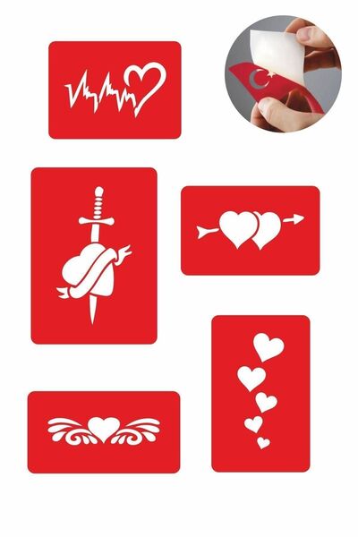 Airbrush Tattoo Kalp Kalbe 5 Adet Geçici Dövme Kına Şablonu
