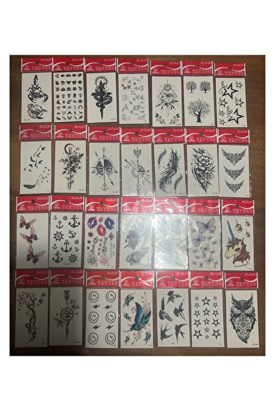 Airbrush Tattoo 30 adet birden Minimal Yapıştırma Geçici Dövme Seti Seri4