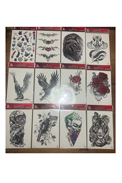 Airbrush Tattoo 12 Adet Büyük Boy Yapıştırma Geçici dövme Seti Seri4