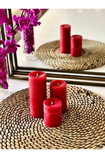 Luz&Brillante Silindir Kırmızı Kokulu Uzun 3lü Sandal Ağacı Kokulu Set Mum